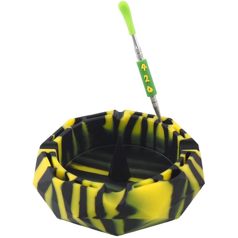 Geometric Silicone Ashtray Eco-Friendly Portable Unbreakable Tabletop Tray for Cigarettes Cigar -Black+Yellow