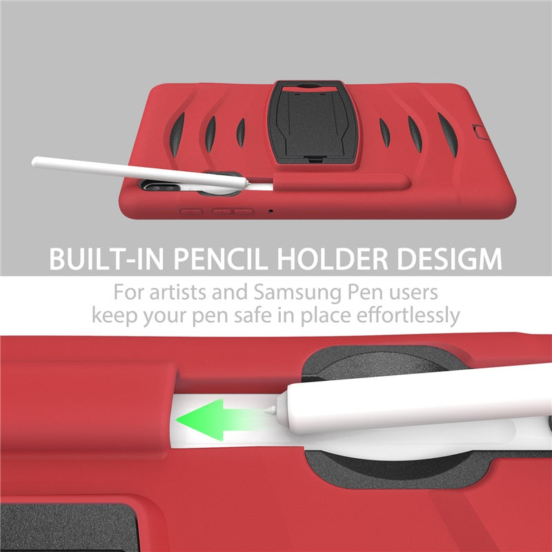 Shock Wave Kickstand Case Anti-Fall Protection With Pencil Holder For Samsung Tab S6 10.5inch T860/T865/T867(2019)-Red