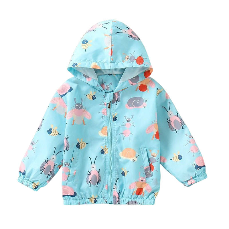Girls Rain Jackets Lightweight Hooded Cotton Raincoats Windbreakers for Kids-BlueBee