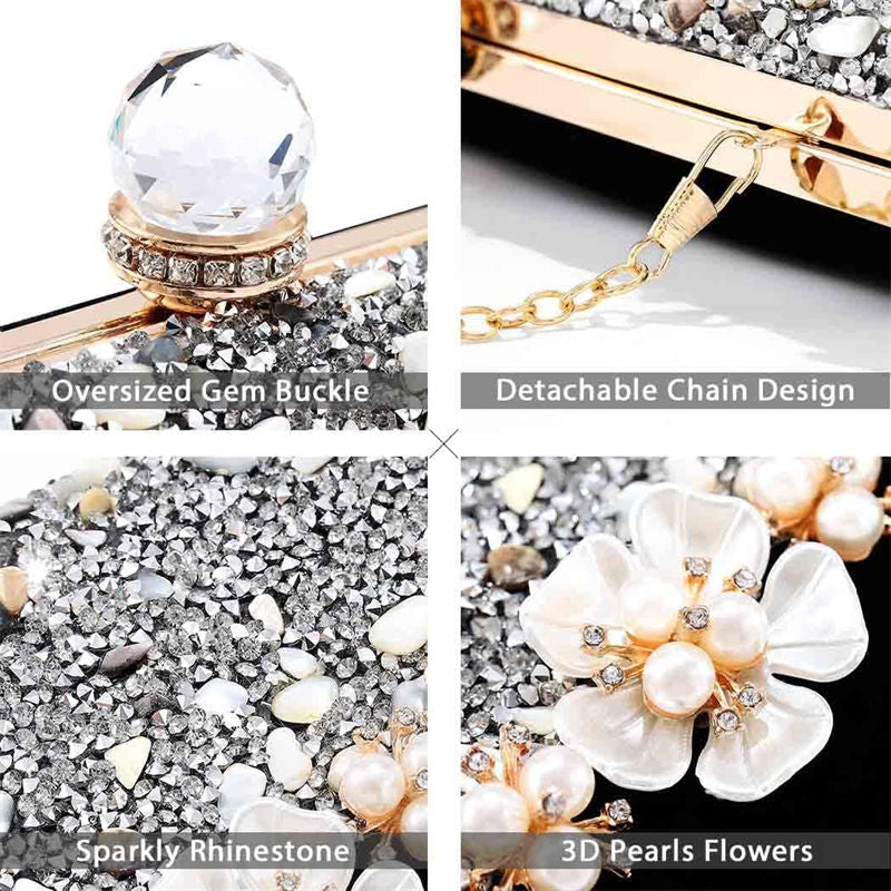 Flowers Clutch Purses for Women Bling Crystals Evening Bag