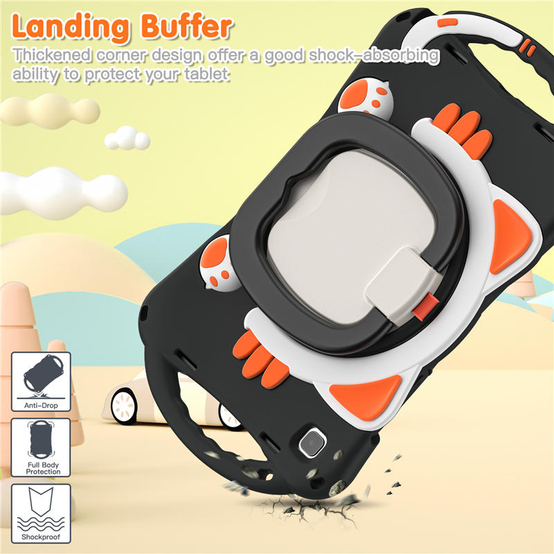 CatB Samsung Tablt Case for Tab A7 10.4 T500/T505/T507/T505N Shockproof Shoulder Strap Handle Stand-Black Orange