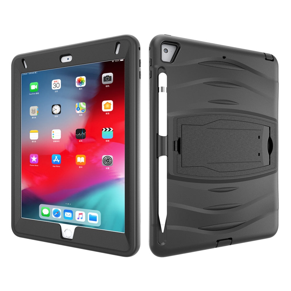 Shock Wave Kickstand Case Anti-Fall Protection With Pencil Holder For 9.7inch iPad 5/iPad 6/iPad Air2/iPad Pro9.7-Black