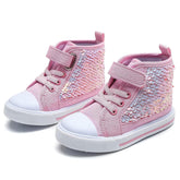 High Top Sneakers for Toddler Girls with Color Change Sequins-Pink
