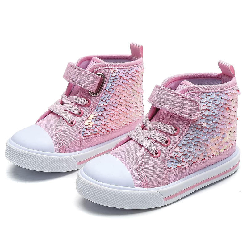 High Top Sneakers for Toddler Girls with Color Change Sequins-Pink