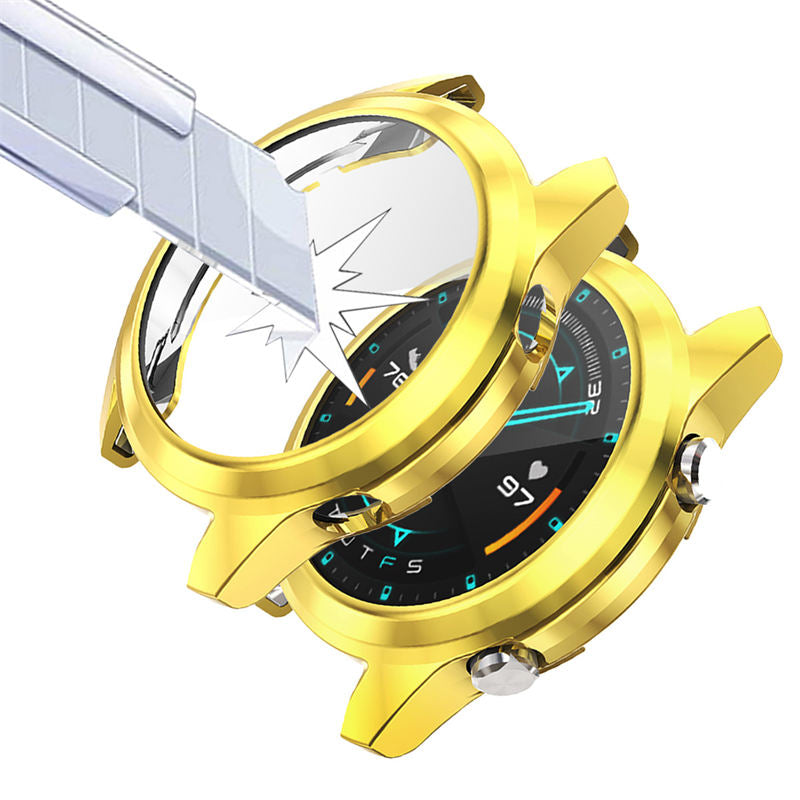 TPU Screen Protector Case For Huawei Watch GT2 42mm&46mm with HD Tempered Glass-Gold