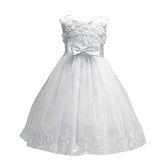 Girls Tulle Lace Flower Princess Wedding Dress For Toddler And Baby Girl-White