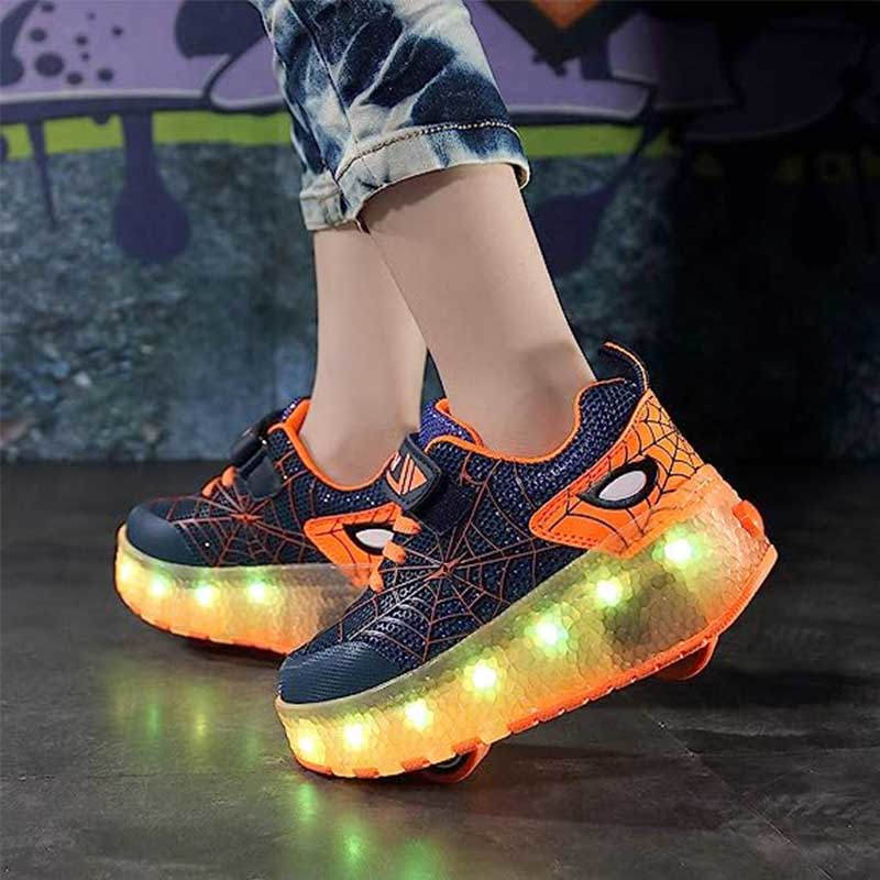 Double Wheel Roller Skate Shoes Light Up Sneakers for Boys Girls-Orange