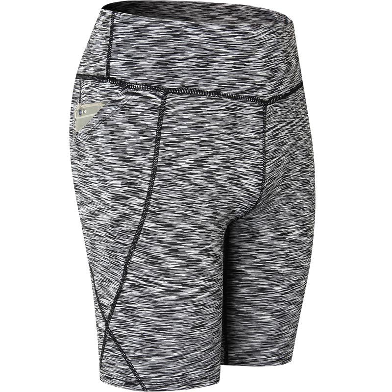 Women Yoga Shorts With Pocket High Waist Fitness Leggings Sports Running Quick Drying Perspiration Tights 2034-Colorful Black