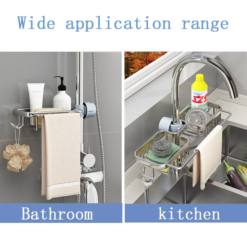Faucet Sponge Holder Rustproof Sink Caddy for Dishcloth-Black