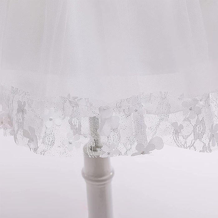 Girls Tulle Lace Flower Princess Wedding Dress For Toddler And Baby Girl-White