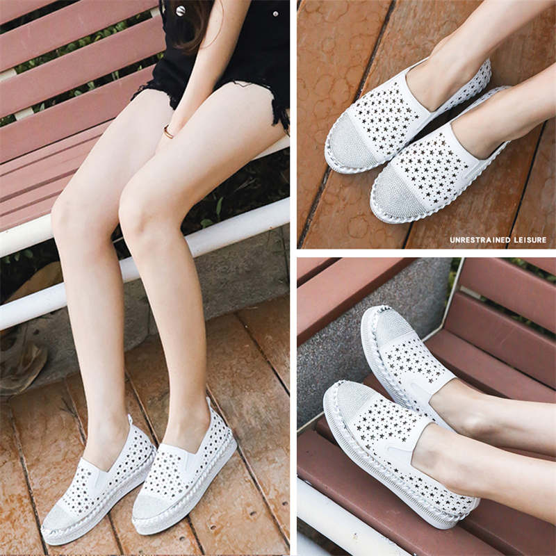 Womens Cutout Loafer with Diamond Flat Slip on Sneakers-White