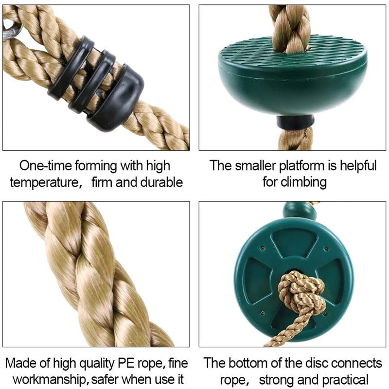 Climbing Rope Platform Disc Swing Set Includes Free Hanging Strap Carabiner-Green