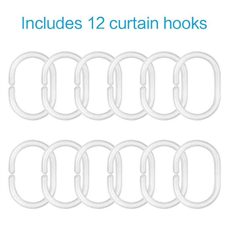 4 Pcs Shower Curtain Set Bath Mat U Shape and Toilet Lid Cover Mat with 12 Hooks-A12