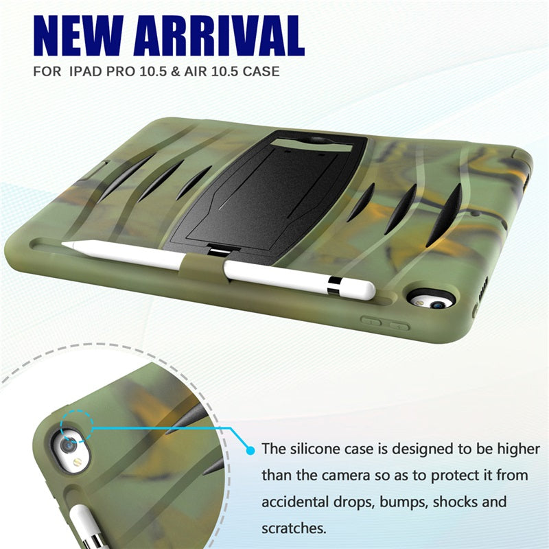 Shock Wave Kickstand Case Anti-Fall Protection With Pencil Holder For 10.5inch iPad Air3/iPad Pro10.5-Camouflage