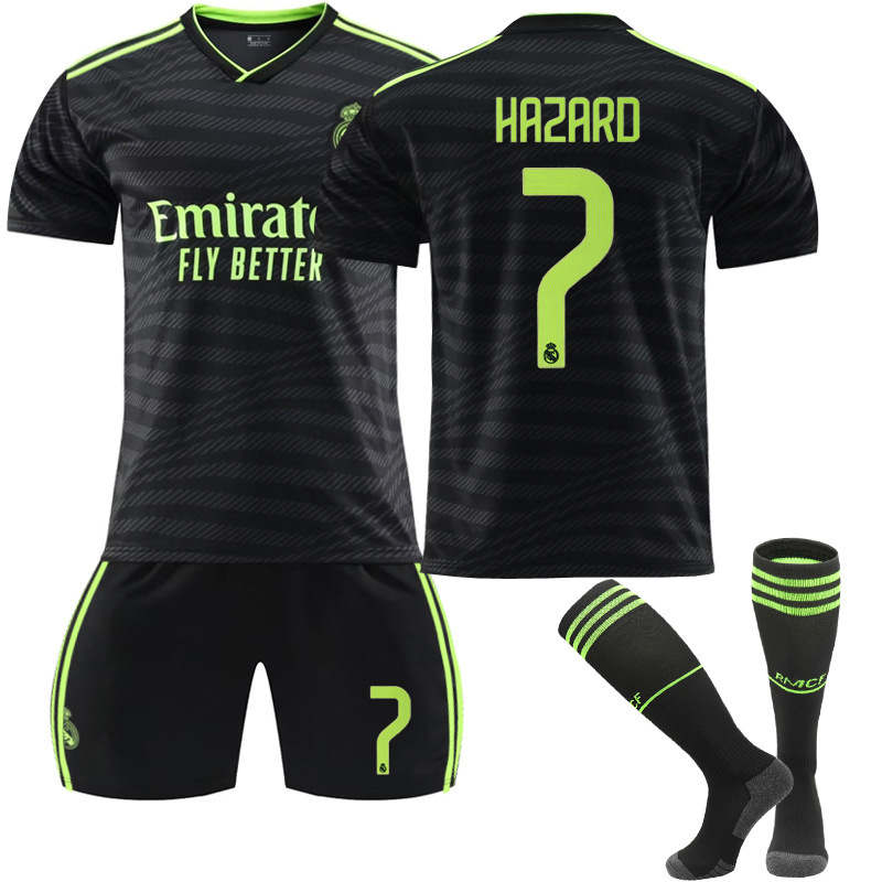 Real Madrid Second Away Jersey 2022-23 HAZARD #7 Soccer Jersey Kids Adult 3-Pieces Jersey Kits