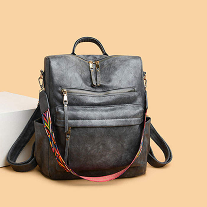 Women's Fashion Purse Backpack Multipurpose Design Backpack PU Leather Travel bag-Gray
