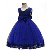Girls Tulle Lace Flower Princess Wedding Dress For Toddler And Baby Girl-Colorful Blue
