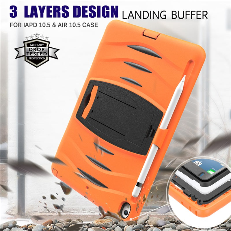 Shock Wave Kickstand Case Anti-Fall Protection With Pencil Holder For 10.5inch iPad Air3/iPad Pro10.5-Orange