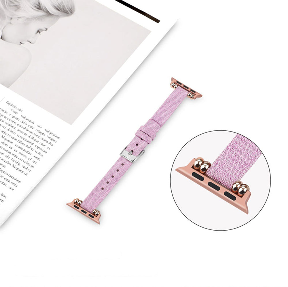 Slim Canvas Watch Band With Positioning Beads For Apple Watch SE/6/5/4/3/2/1(Light Purple)