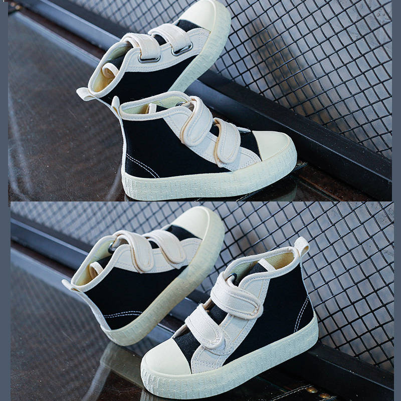 Unisex-Child Canvas Sneakers High Top Velcro Closure Boots-Black