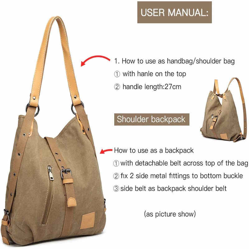 Women Canvas Bag Casual Backpack Vintage Shoulder Bag-Coffee