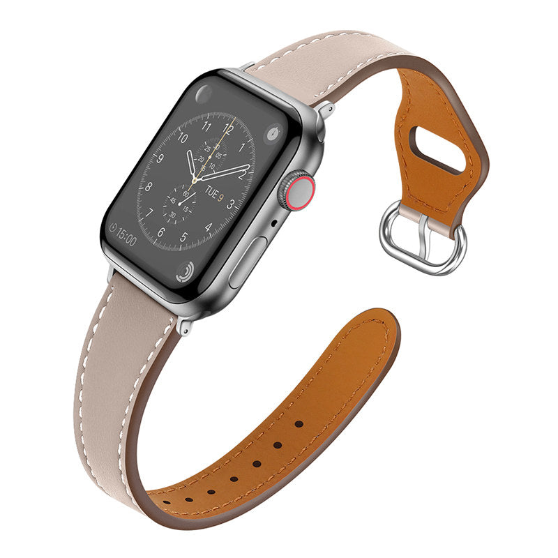 Apple Watch Strap Solid Color Leather for iWatch Series 7/SE/6/5/4/3/2/1-Starlight