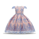 Girl Flower Lace Printed Cotton Elegant Tulle Bow Belt Princess Dress-Pink