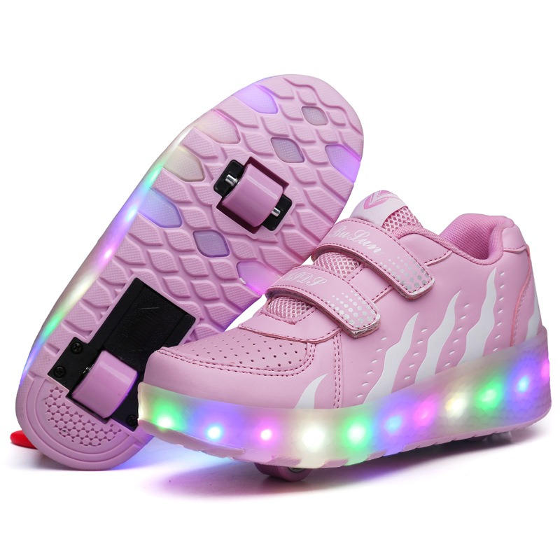 Rechargeable LED Light Shoes Roller Skates for Kids-028 Pink