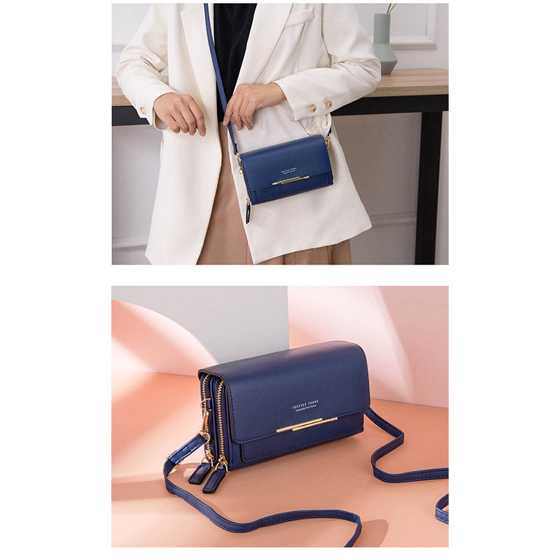 Womens Multiple Card Slots Crossbody Shoulder Bag Large Capacity Wallet-DarkBlue