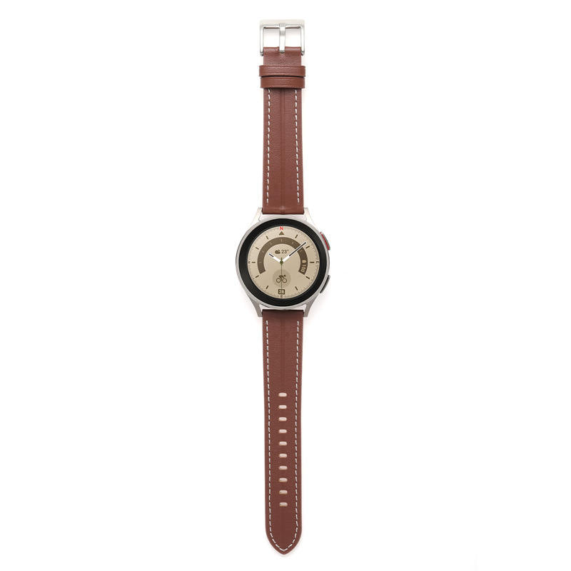 Genuine Leather Watchband Groove for Galaxy Watch 42mm/Samsung Gear S3-Brown