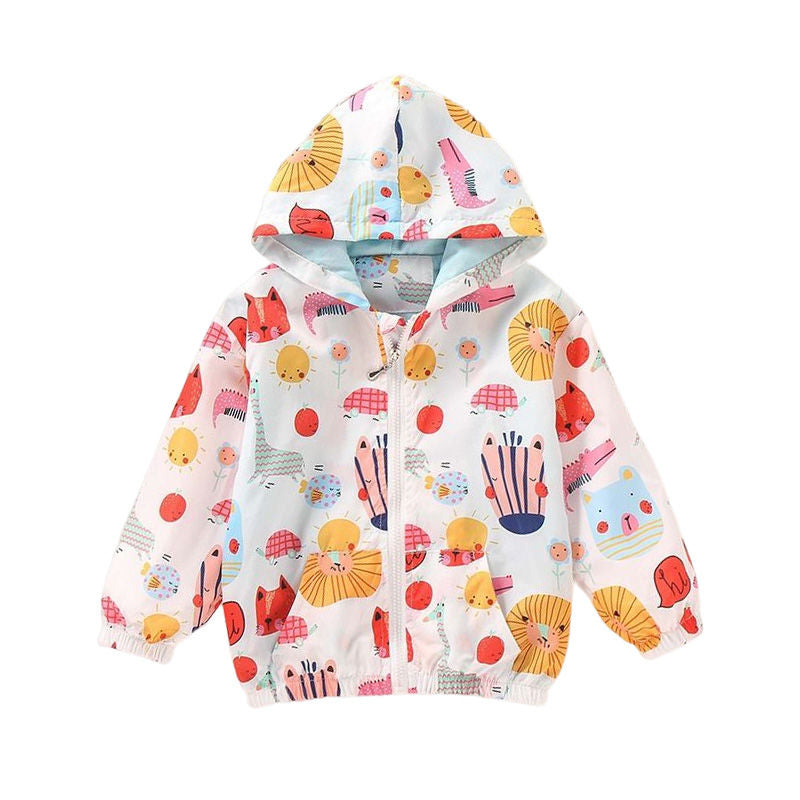 Girls Rain Jackets Lightweight Hooded Cotton Raincoats Windbreakers for Kids-WhiteLion