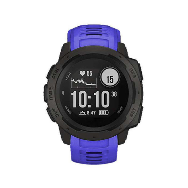 For Garmin Instinct Watchband Soft Silicone Adjustable Replacement Strap 22MM Black Steel Buckle-Sapphire
