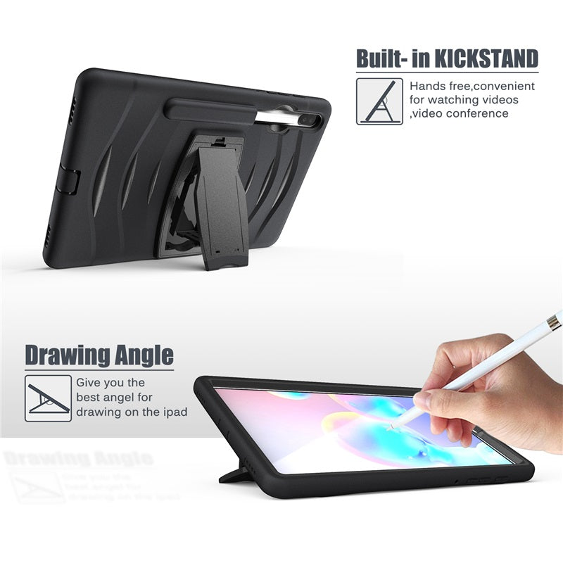 Shock Wave Kickstand Case Anti-Fall Protection With Pencil Holder For Samsung Tab S6 10.5inch T860/T865/T867(2019)-Black