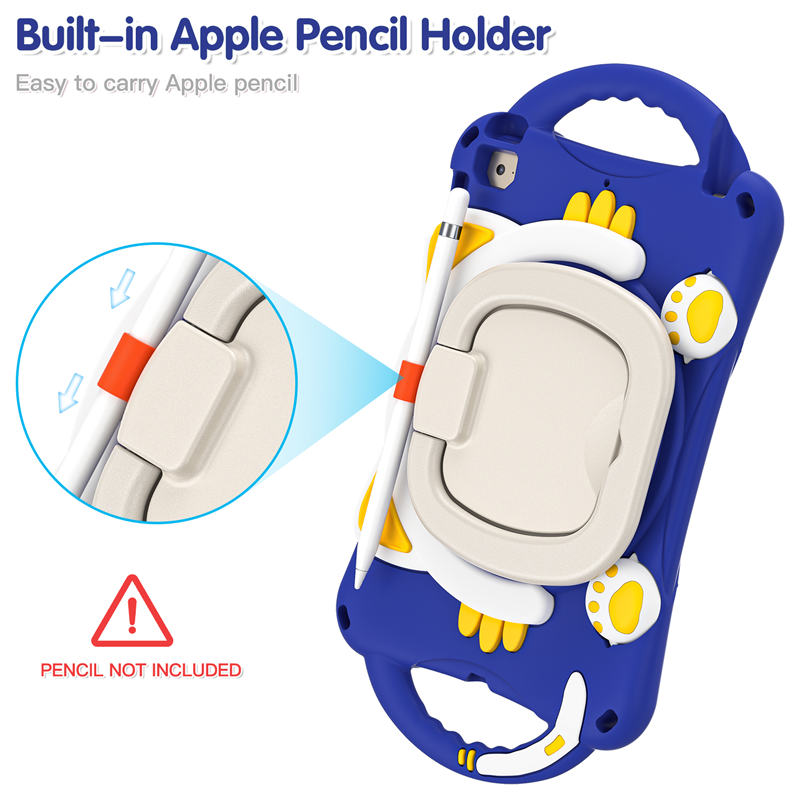 CatB Silicone Case For iPad Mini 5 4 3 2 1 Shockproof Shoulder Strap Handle Stand-Dark Blue