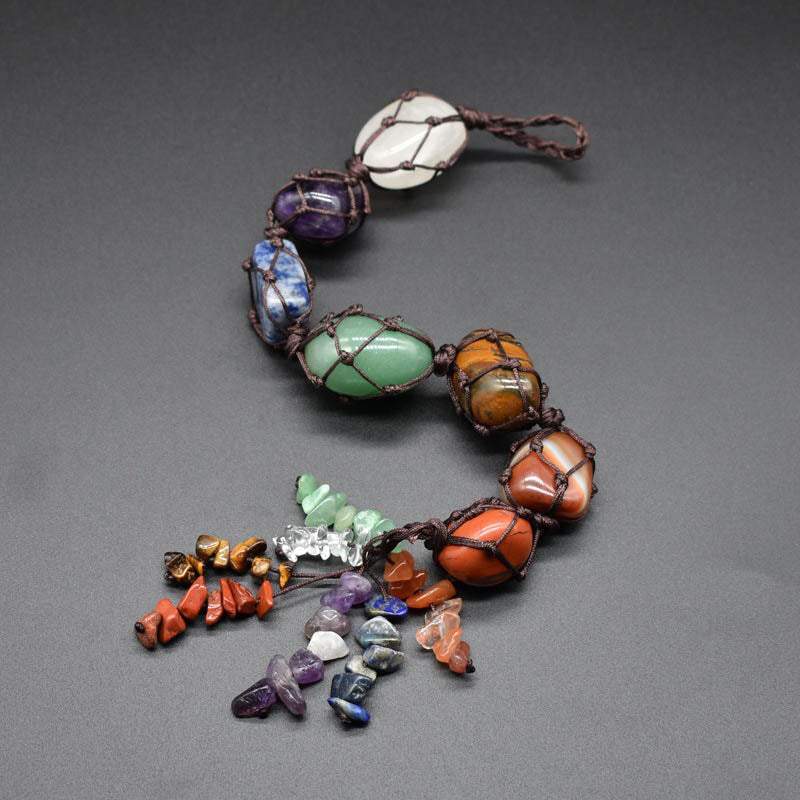 7 Chakras Healing Crystals Wall Hanger Tumbled Gemstones Tassel Spiritual Meditation Hanging Ornament/Window Ornament/Feng Shui