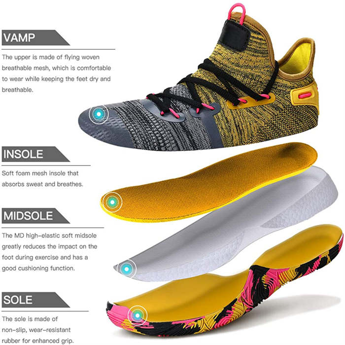 Boys Basketball Shoes Non-Slip Girls Sneakers Durable Kids Running Shoes-Gray