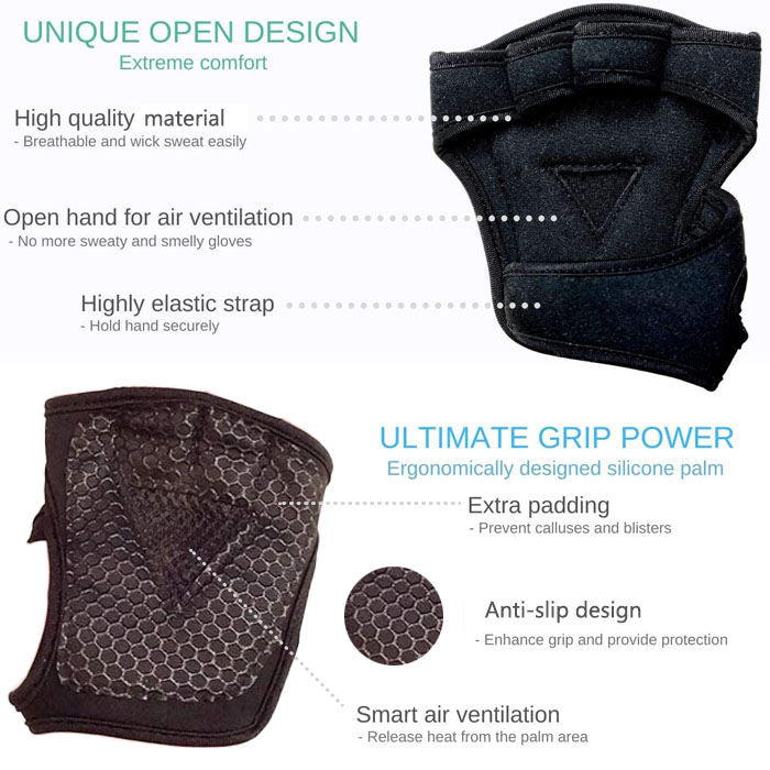 Full Palm Protection Weight-Lifting Workout Fitness Gloves-Black-LYX-08140
