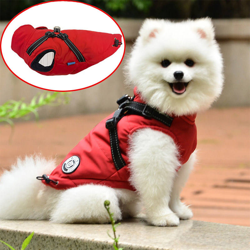 Dog Vest Harness for Winter Windproof Fleece Lined Warm Puppy Jacket-Red