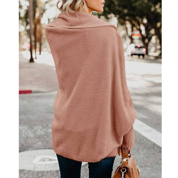 Women's Batwing Knitted Oversized Slouchy Solid Cardigan Sweater Knit Outwear-Pink