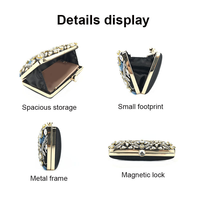 Vintage Beaded Clutch Evening Bags Flapper Handbag Clutch for Women--Black
