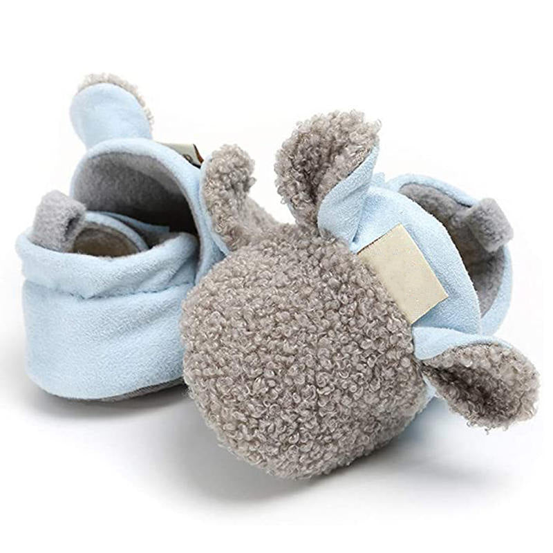 Infant Baby Boys Girls Slipper Stay On Non Slip Soft Sole 0-18 Months Cotton Plush Shoes-Grey