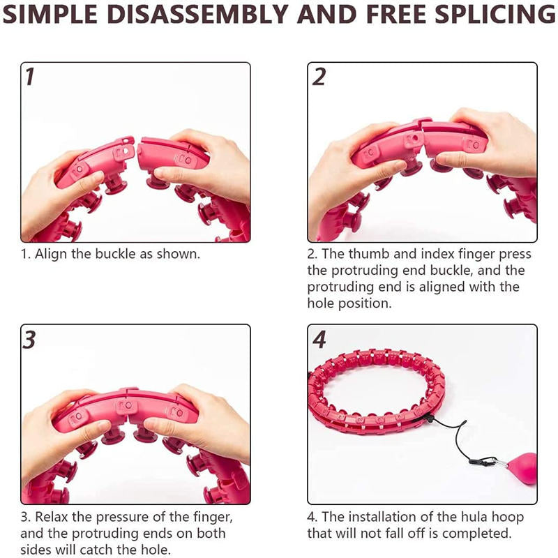 Smart Weighted Hoola Hoop 24 Detachable Knots Adjustable Size Exercise Hoops-Pink