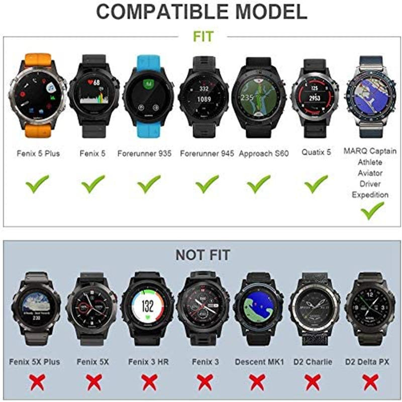 Smart Watch Band For Garmin Fenix 5/5Plus/6/6 Pro Forerunner 935/945 Quick Release Silicone Strap Black Steel Buckle-Gray