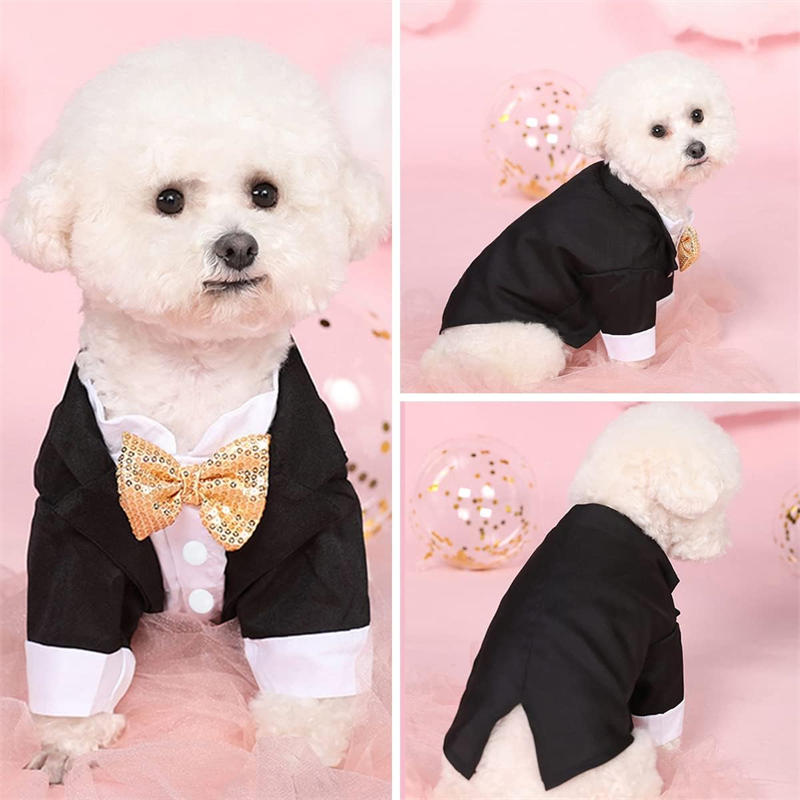 Dog Tuxedo Formal Dog Shirt Costume Wedding Attire Party Bow Tie Suit