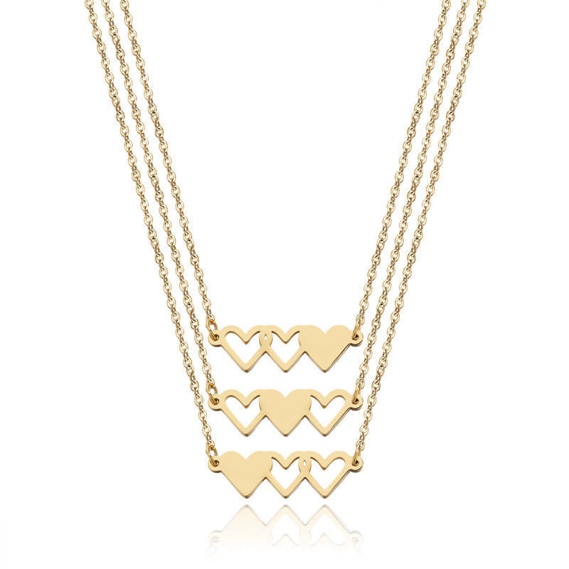 Pack of 3 Best Friends Necklace Heart Pendant Jewellery-Gold