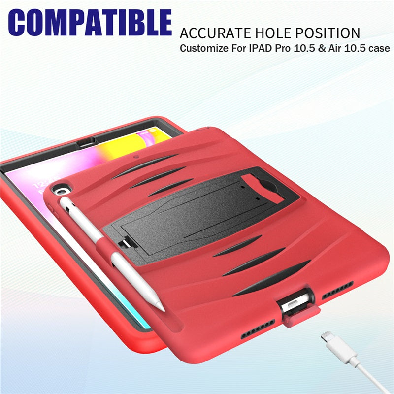 Shock Wave Kickstand Case Anti-Fall Protection With Pencil Holder For 10.5inch iPad Air3/iPad Pro10.5-Red
