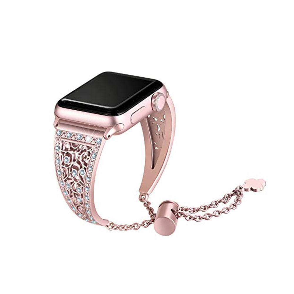 Hollow Retro Metal Watch Band With Diamond For Apple Watch SE/6/5/4/3/2/1(Pink)