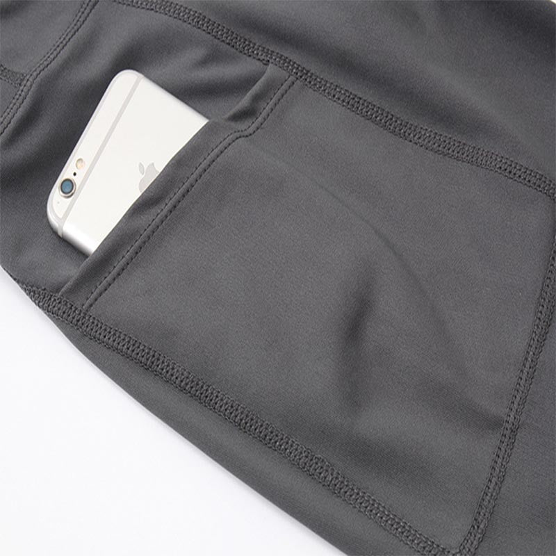 Women Yoga Shorts With Pocket High Waist Fitness Running Leggings Sports Quick Drying Tight Pants 2048-Gray