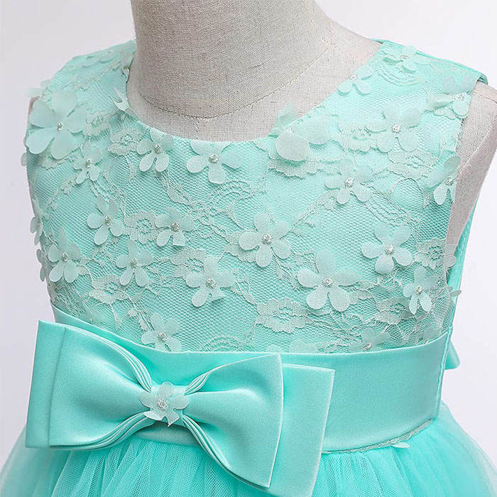 Girls Tulle Lace Flower Princess Wedding Dress For Toddler And Baby Girl-Apple Green