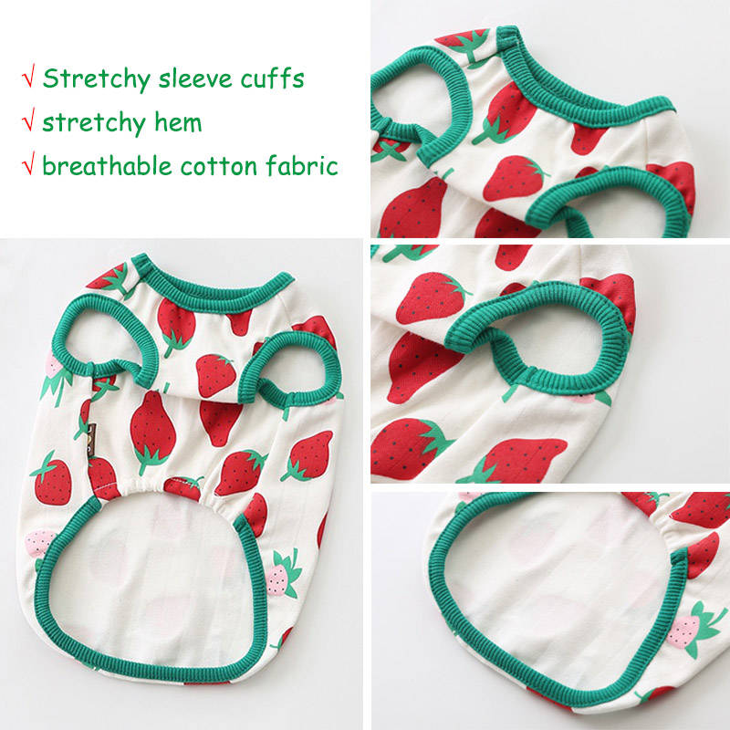 Dog Tank Top Strawberry Printed Stretchy Sleeveless Tee for Summer